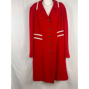 Vintage 1980s Red Button Front Midi Retro Power Dress Tailored Nautical Style